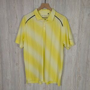 Columbia Mens Size Large Omni Freeze Golf Polo Shirt Yellow Stripe Short Sleeves